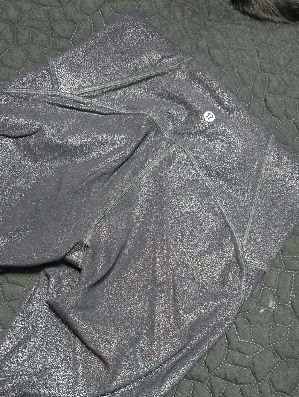 lululemon athletica Black Shimmer Leggings With Mesh Side Panels